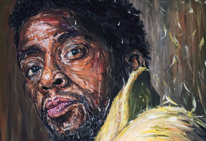Original acrylic painting of actor Chadwick Boseman by Northern Ireland based artist Peter Gray.