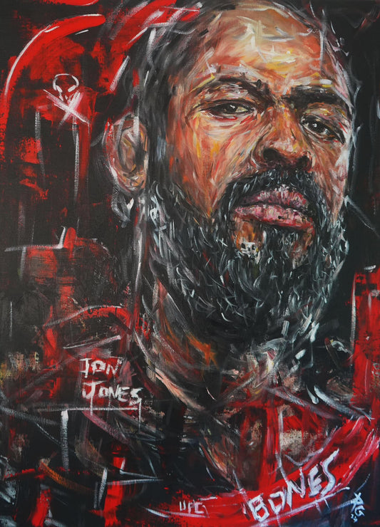 Original acrylic painting of UFC fighter Jon Jones by Northern Ireland based artist Peter Gray.