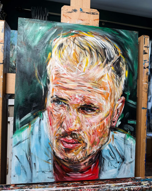 Original acrylic painting of musician Zach Bryan by Northern Ireland based artist Peter Gray.