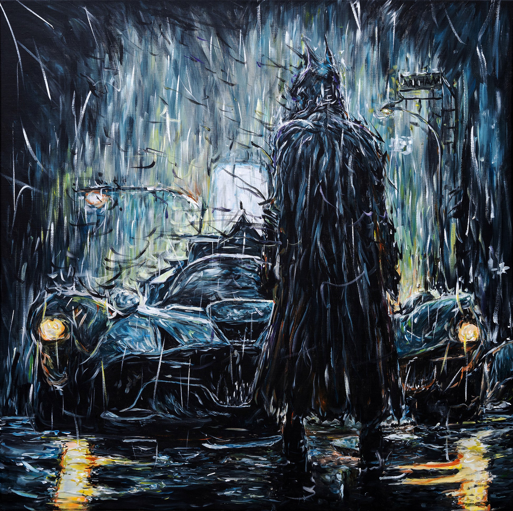 Original acrylic painting based on the DC comics character Batman by Northern Ireland based artist Peter Gray.