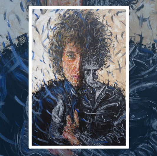 original acrylic painting of bob dylan by artist peter gray