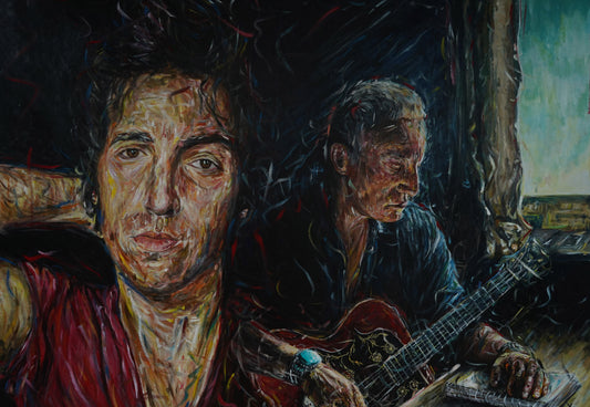 Fine art print by Northern Irish artist Peter Gray. Reproduced from Peter's original acrylic painting of musician Bruce Springsteen.